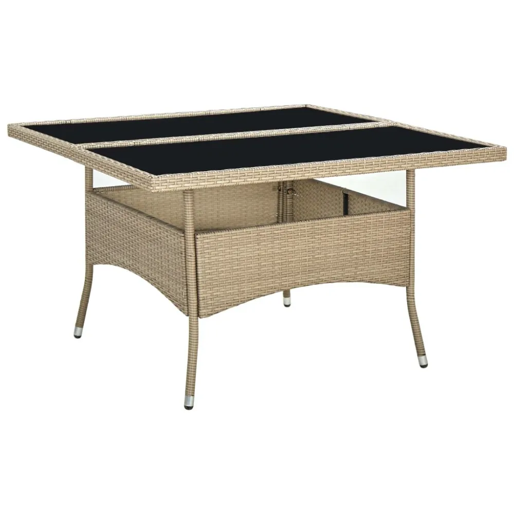 Mesa de jantar para exterior vime PE e vidro bege | Montagem Rápida