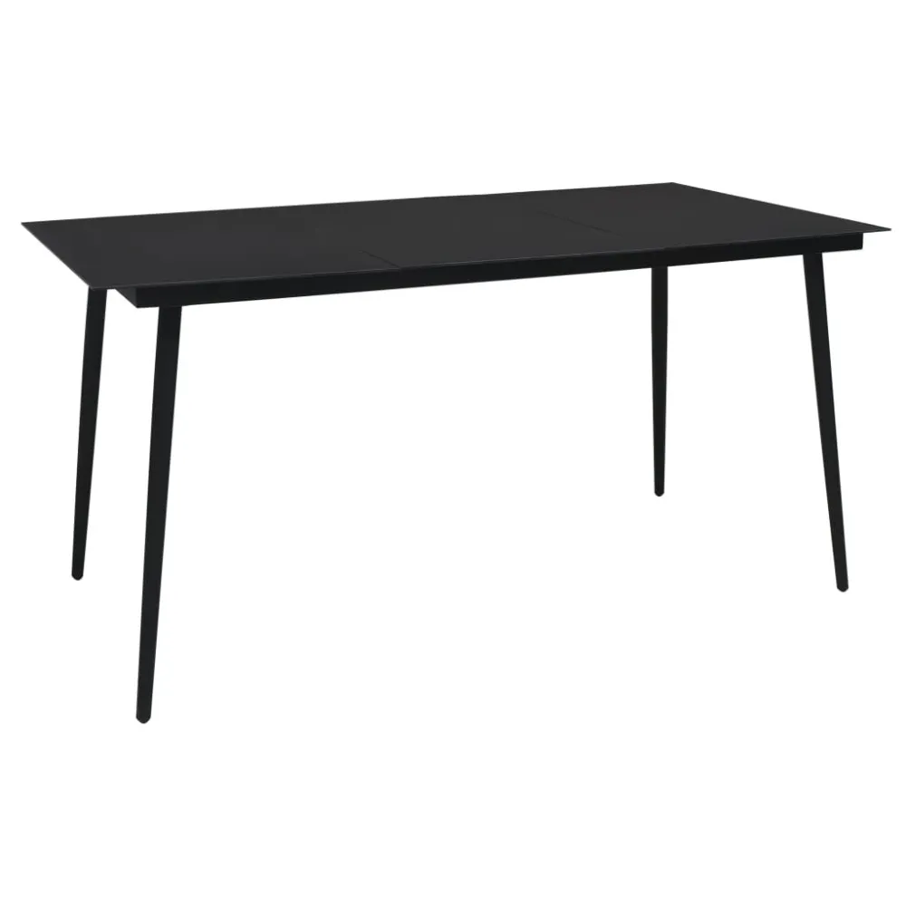 Mesa de jantar para jardim 150x80x74 cm ço e vidro preto com 4 Cadeiras