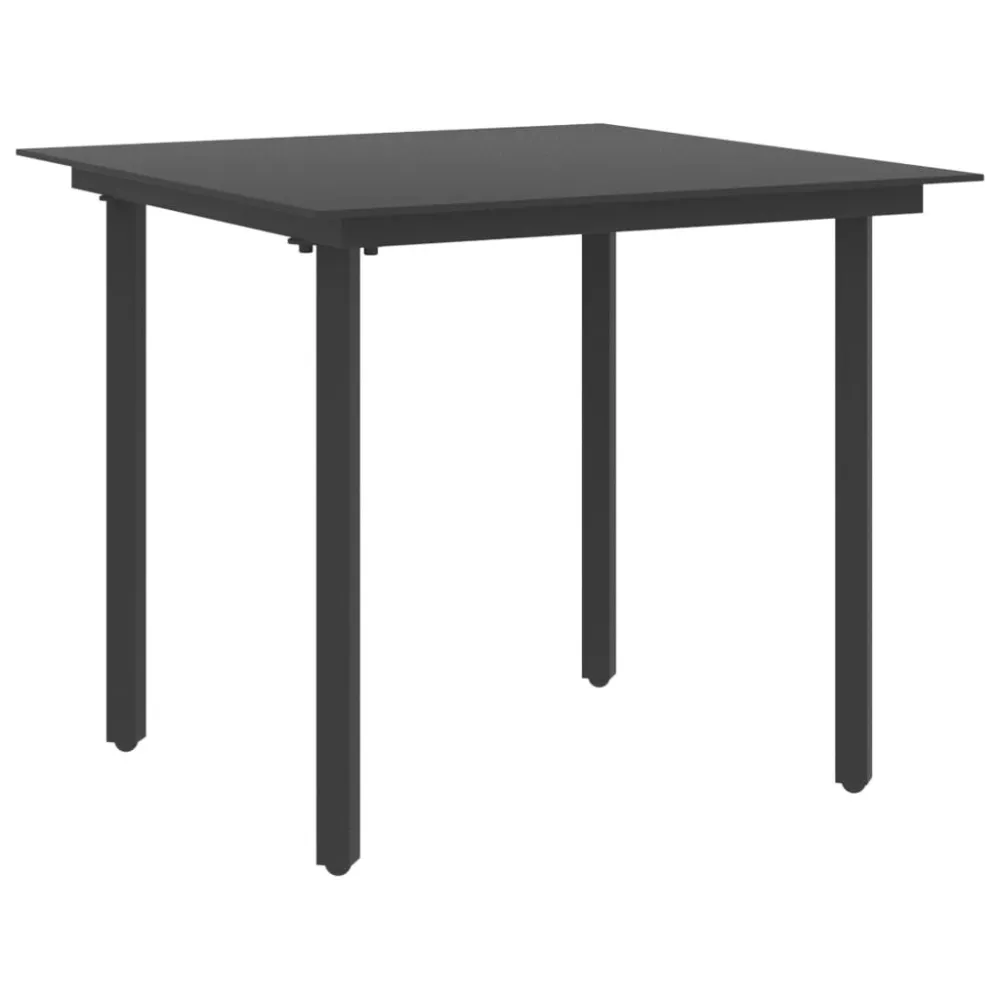Mesa de jantar para jardim 80x80x74 cm ço e vidro preto com 4 Cadeiras
