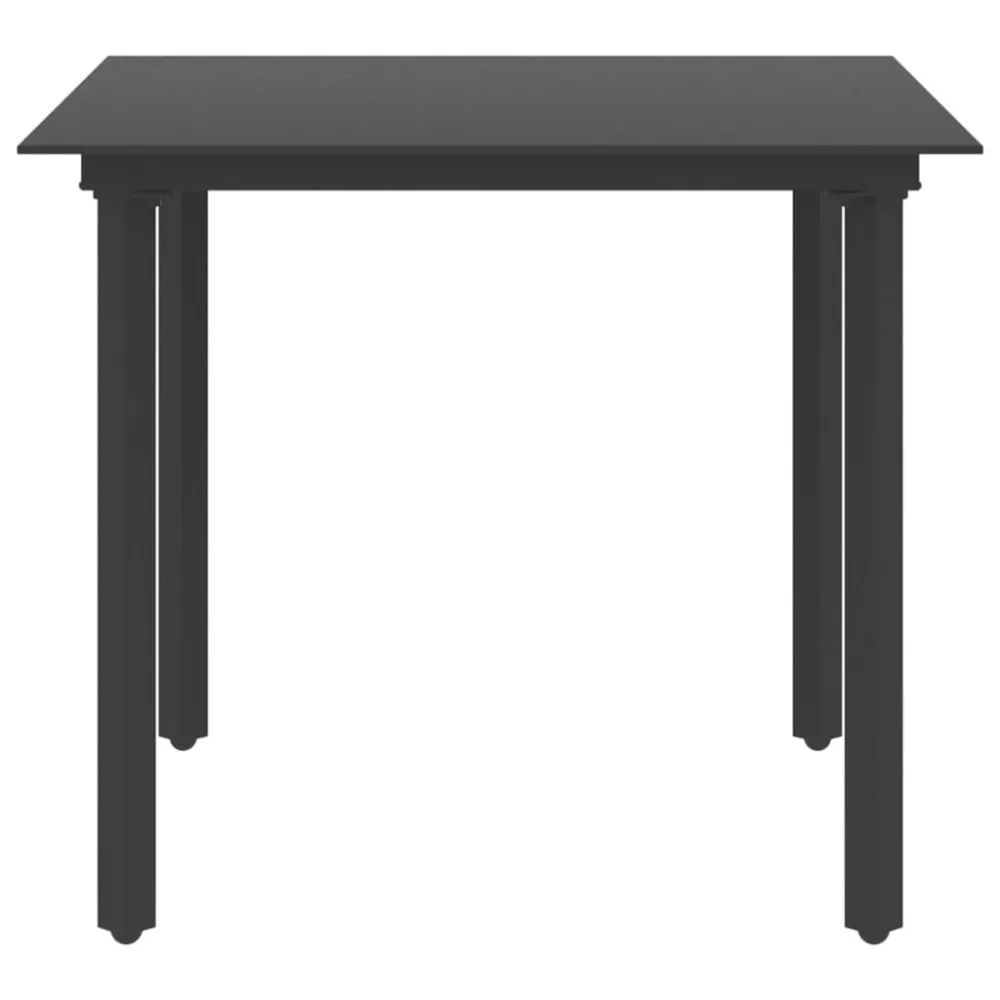 Mesa de jantar para jardim 80x80x74 cm ço e vidro preto com 4 Cadeiras