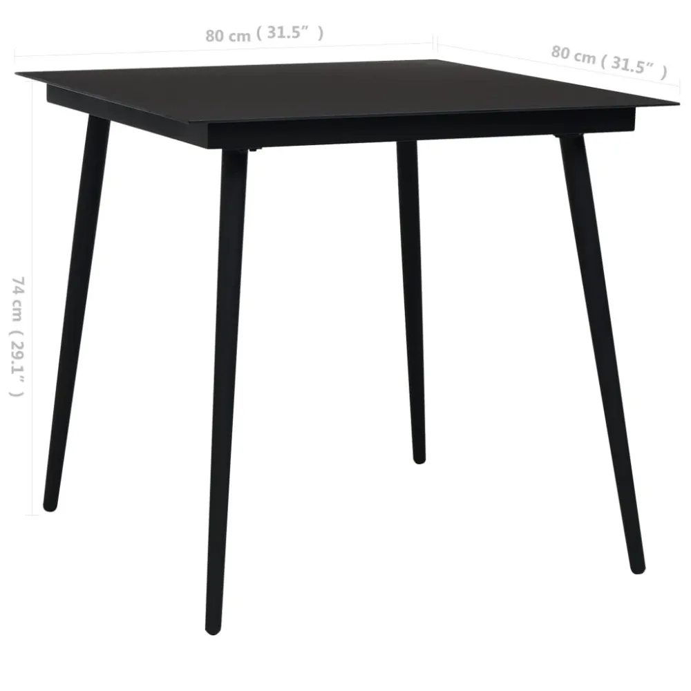 Mesa de Jardim Robusta Mesa de jantar para jardim 80x80x74 cm ço e vidro preto