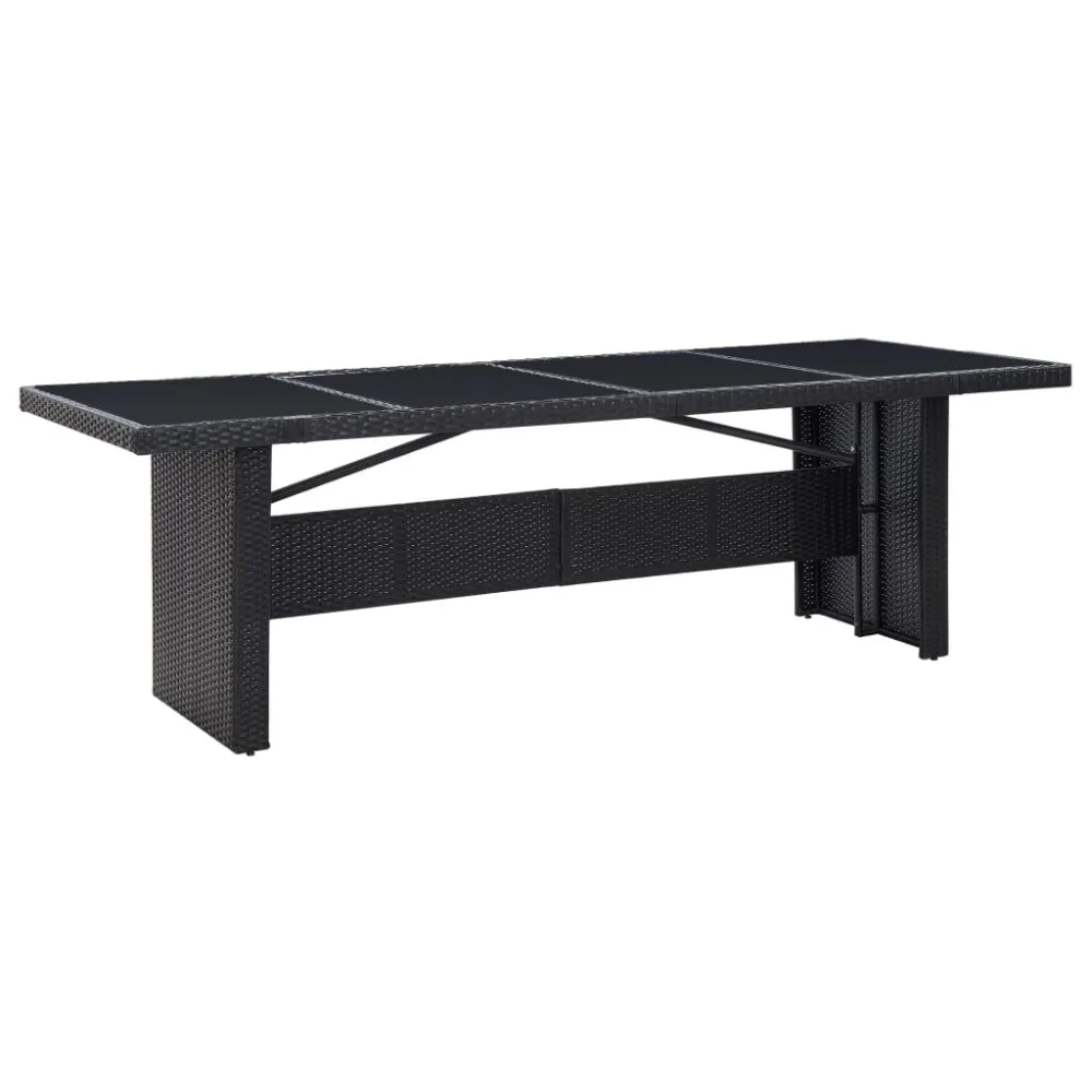 Mesa de jardim 240x90x74 cm vime PE e vidro preto Fácil de Limpar