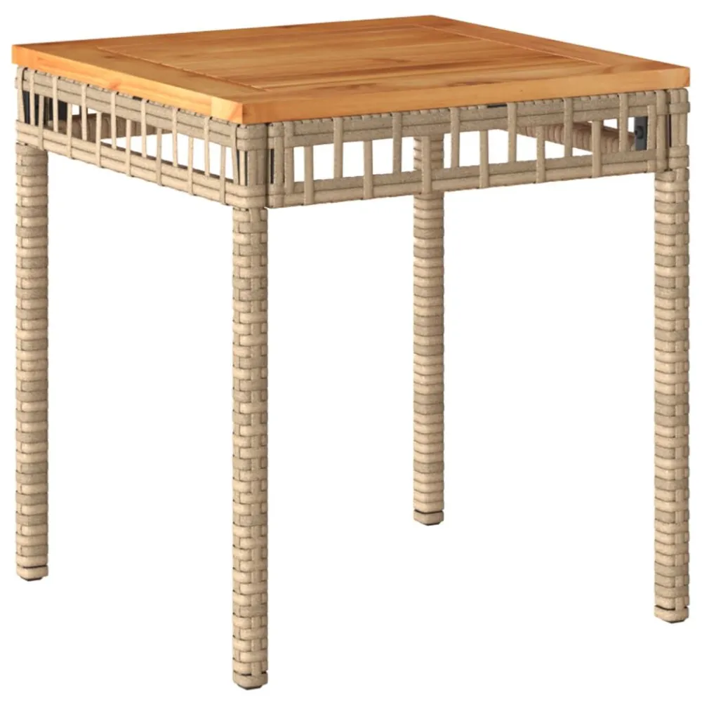 Mesa de jardim 38x38x42 cm vime PE/acácia mistura de beges | Montagem Rápida
