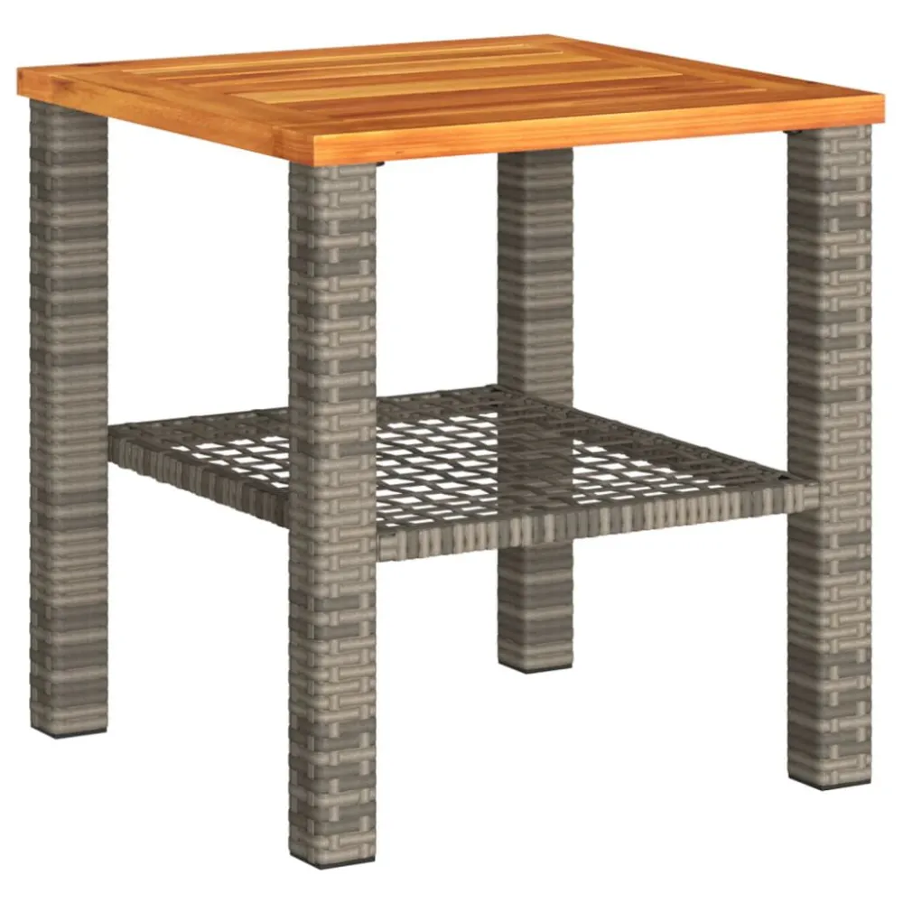 Mesa de jardim 40x40x42 cm vime PE e madeira de acácia cinzento com Ajuste de Altura