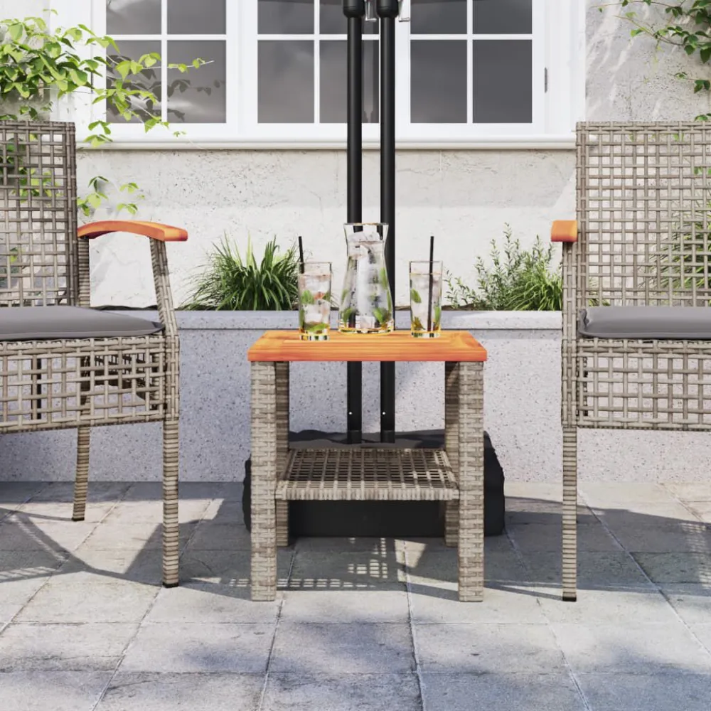 Mesa de jardim 40x40x42 cm vime PE e madeira de acácia cinzento com Ajuste de Altura