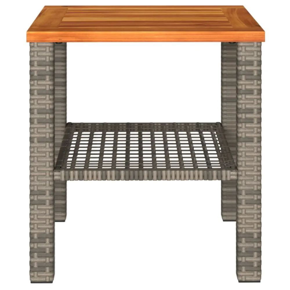 Mesa de jardim 40x40x42 cm vime PE e madeira de acácia cinzento com Ajuste de Altura