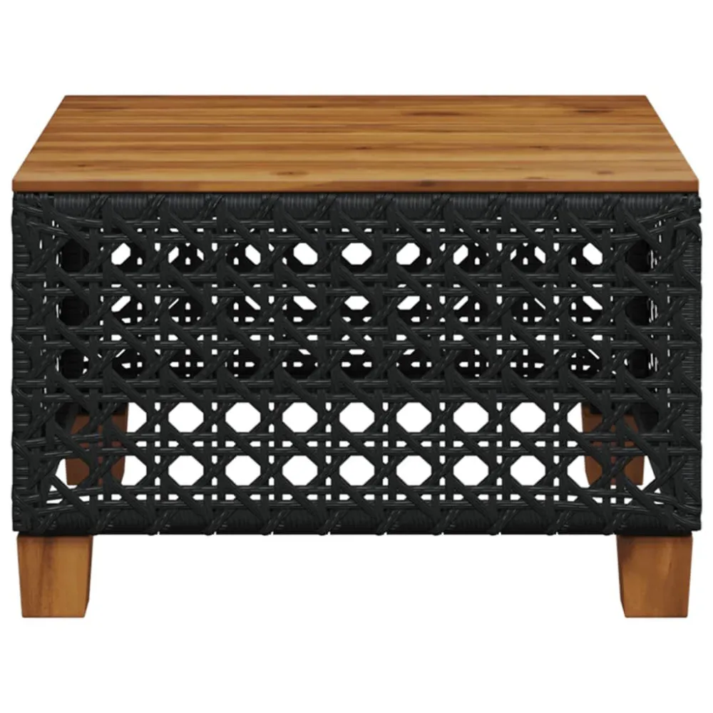 Mesa de jardim 55x55x36 cm vime PE e madeira de acácia preto com Vidro Temperado