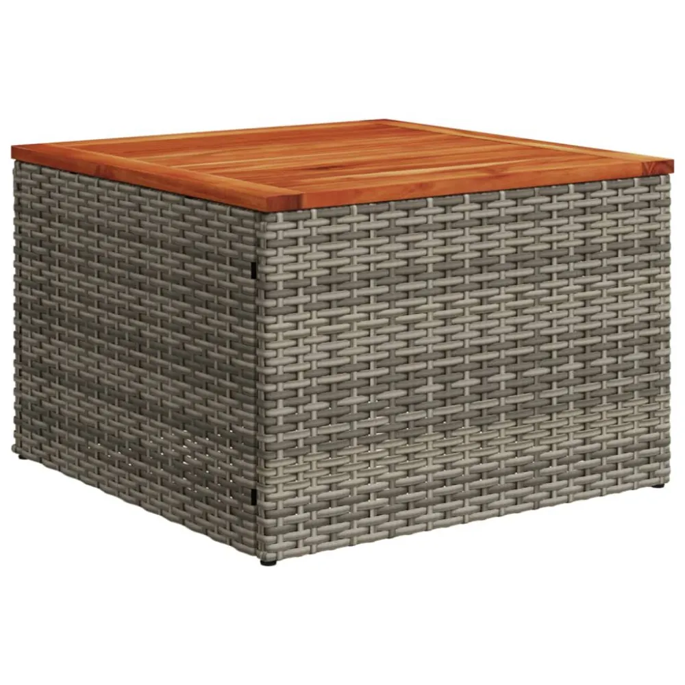 Mesa de jardim 55x55x37 cm vime PE e madeira de acácia cinzento para Ambientes Externos