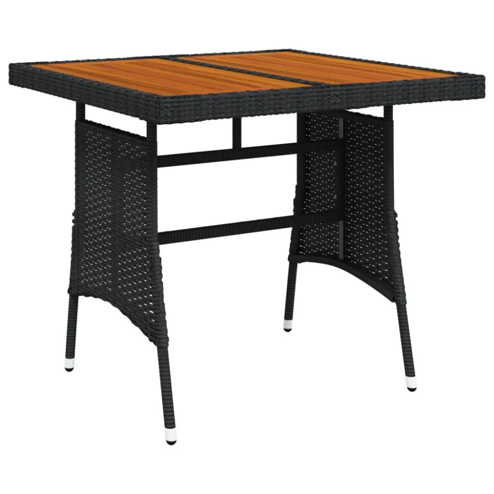 Mesa de jardim 70x70x72 cm vime PE e acácia maciç preto com Base em Pedra Artificial