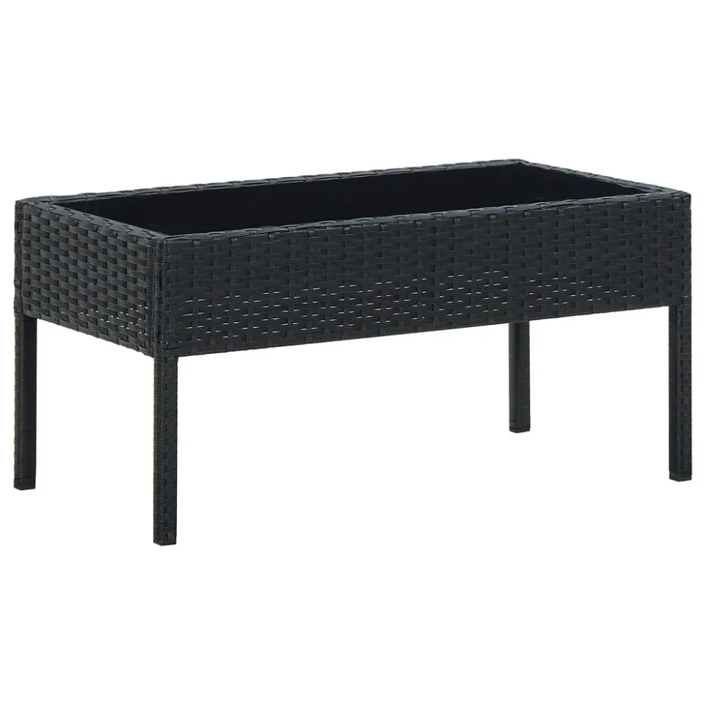 Mesa de jardim 75x40x37 vime PE preto com Guarda-sol Central