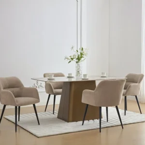 Conjunto de 2 cadeiras de mesa com apoios - Tecido efeito veludo e metálico preto. Bege. HEKA