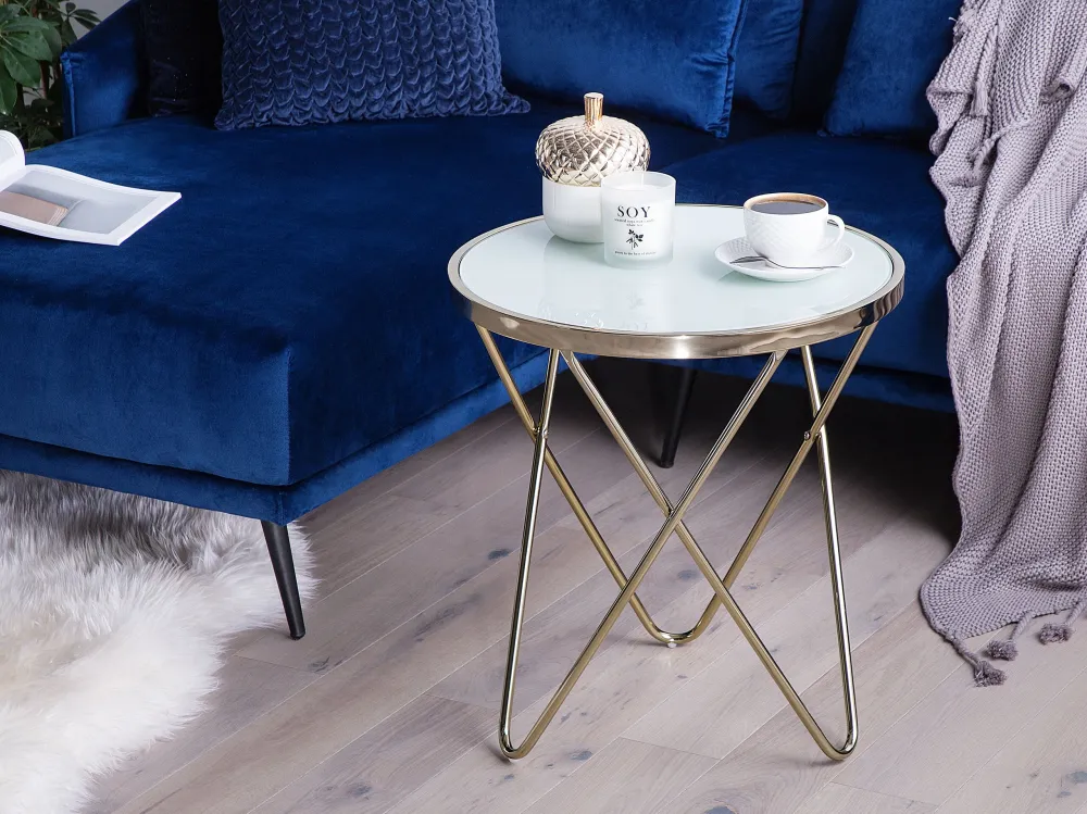 Mesa de apoio branca com dourado MERIDIAN II