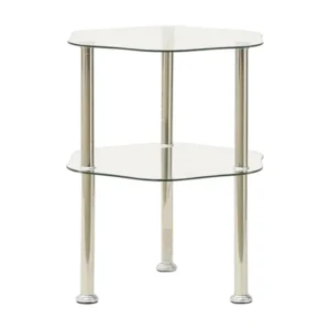 Mesa apoio duas prateleiras 38x38x50cm vidro temp. transparente