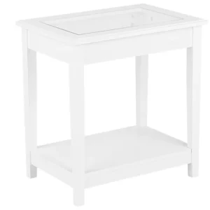 Mesa de cabeceira branca com tampo de vidro ATTU