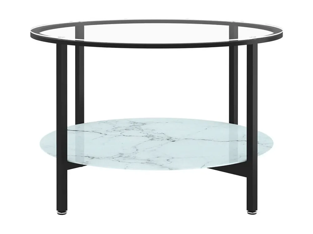 Mesa de centro 70 cm vidro temperado preto e branco mármore