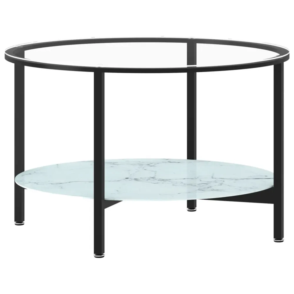 Mesa de centro 70 cm vidro temperado preto e branco mármore