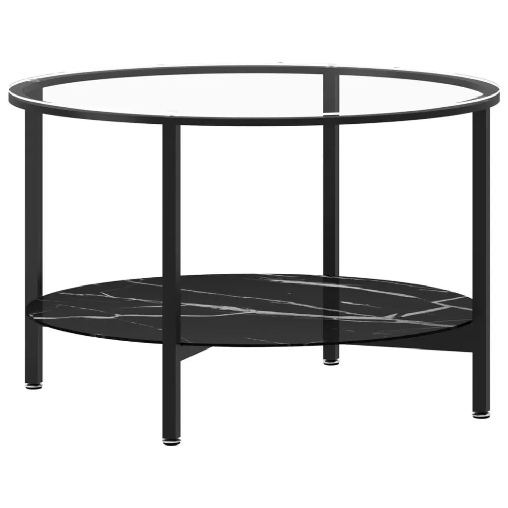 Mesa de centro 70 cm vidro temperado preto e preto mármore