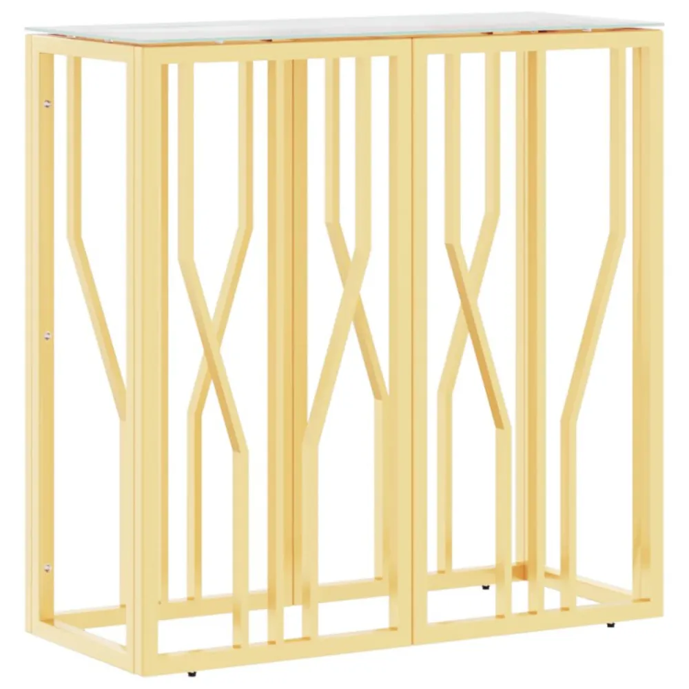 Mesa consola 70x30x70 cm ço inoxidável e vidro dourado
