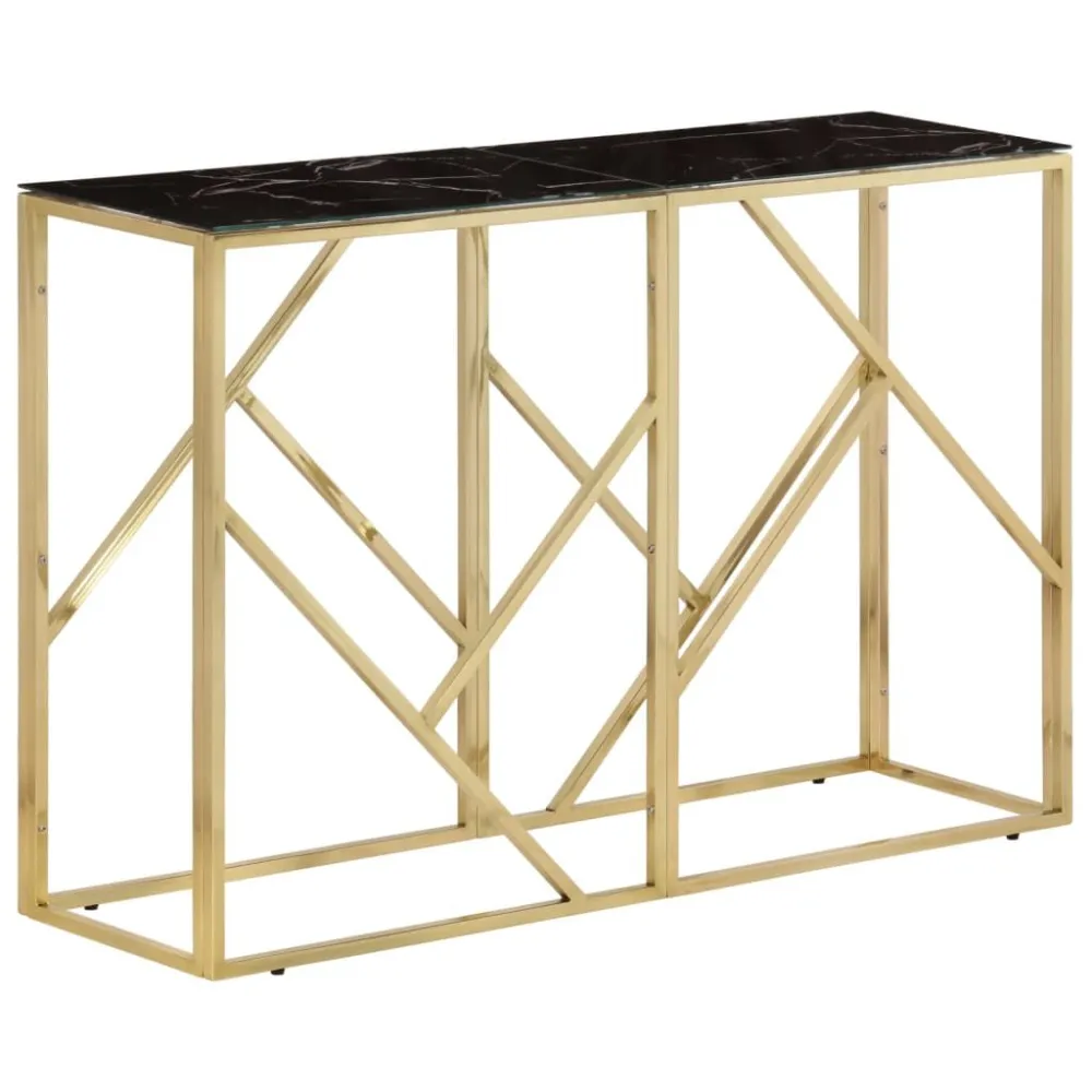 Mesa consola ço inoxidável e vidro temperado dourado