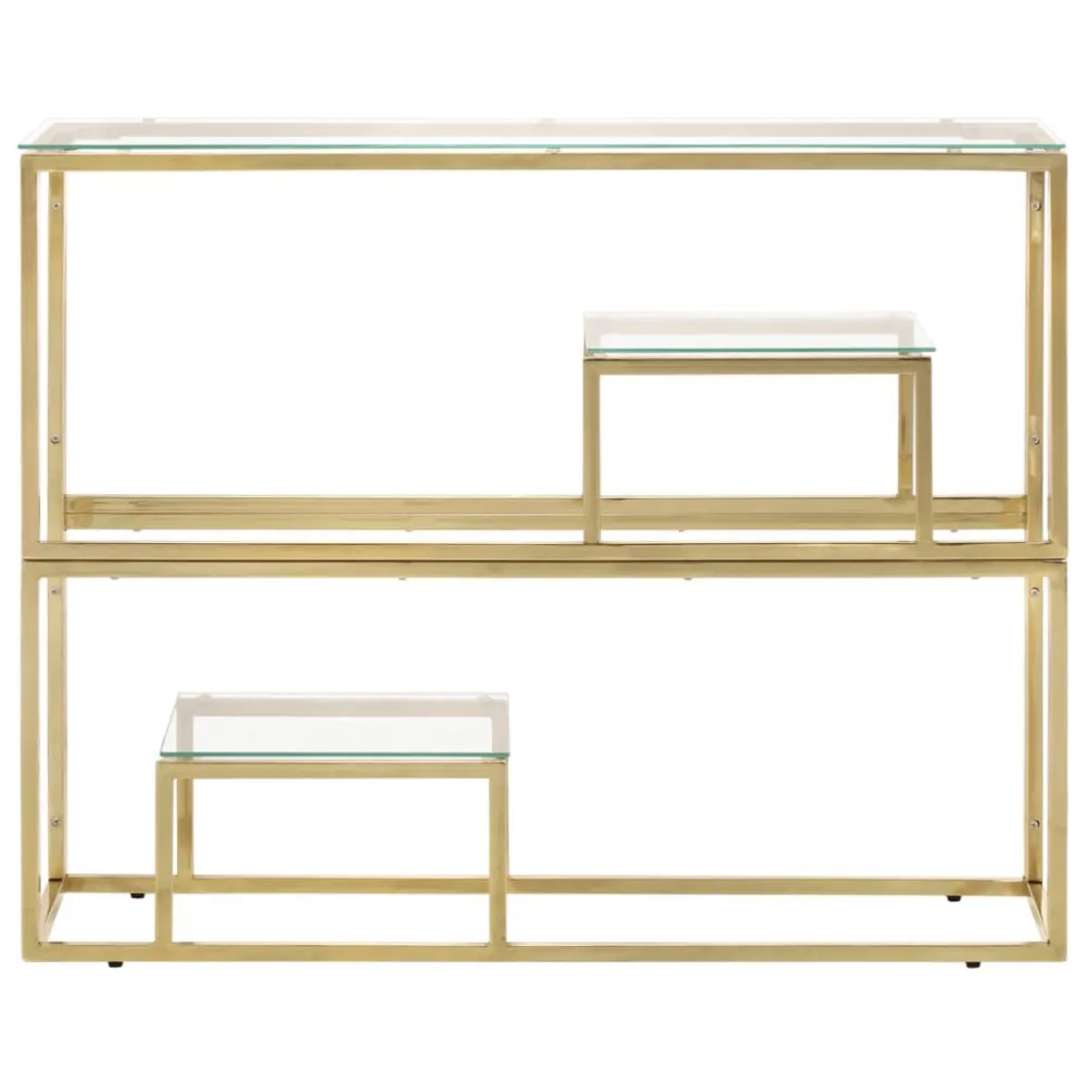Mesa consola ço inoxidável e vidro temperado dourado