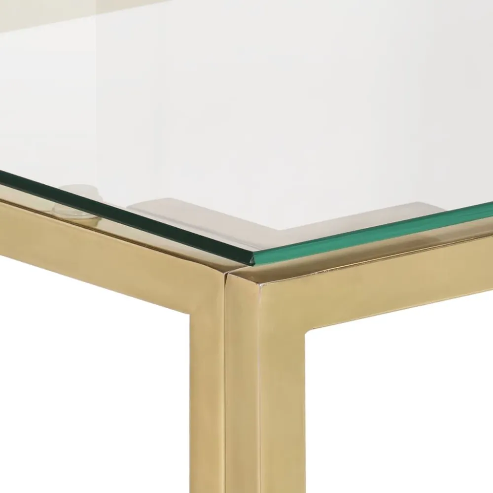Mesa consola ço inoxidável e vidro temperado dourado