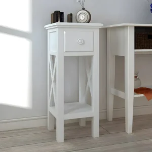 Mesa lateral com gaveta branco