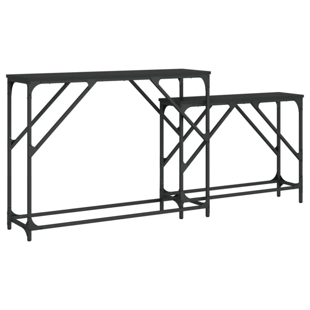 Mesas consola de encastrar 2 pcs derivados de madeira preto