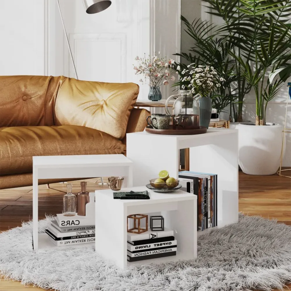 Mesas de encastrar 3 pcs contraplacado branco