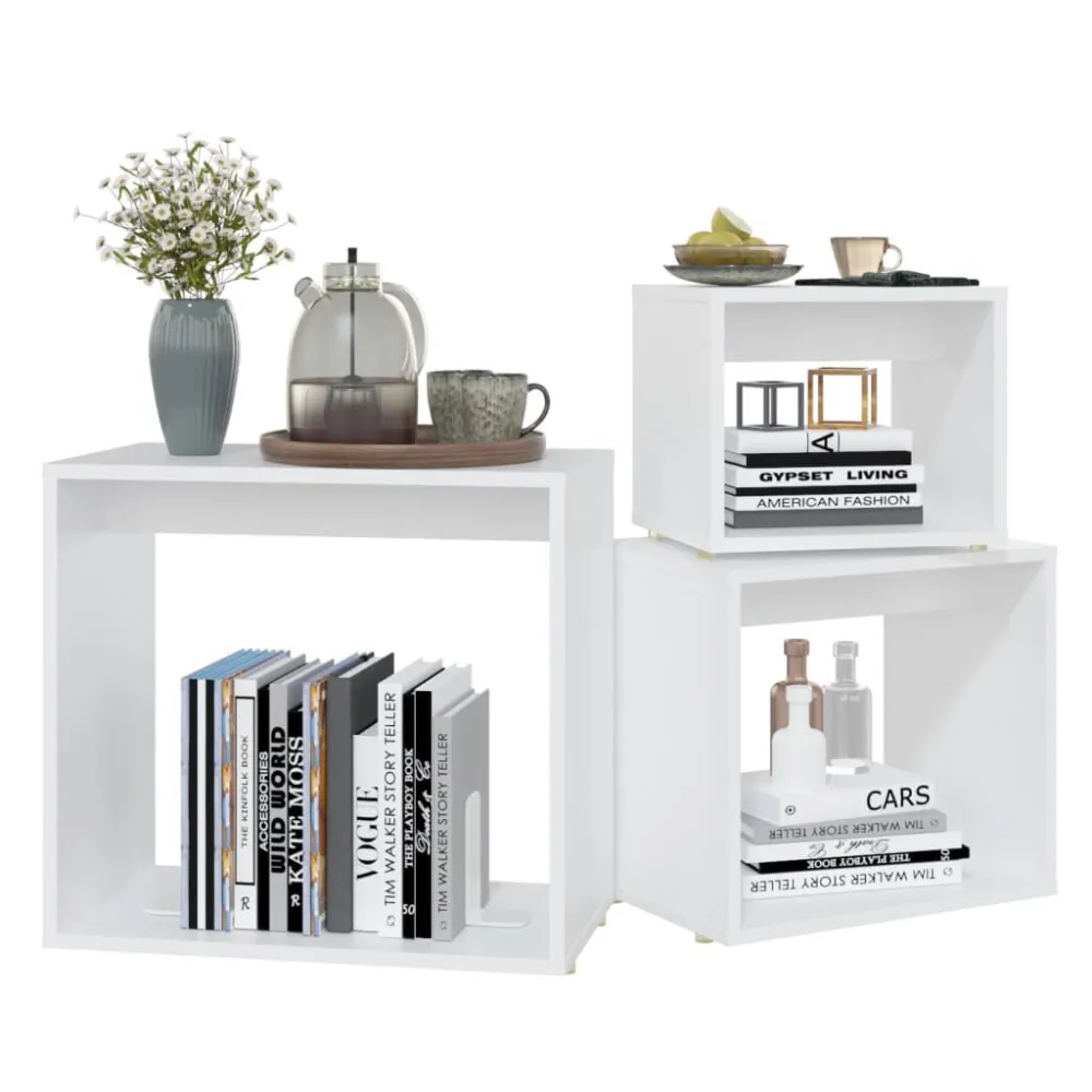 Mesas de encastrar 3 pcs contraplacado branco