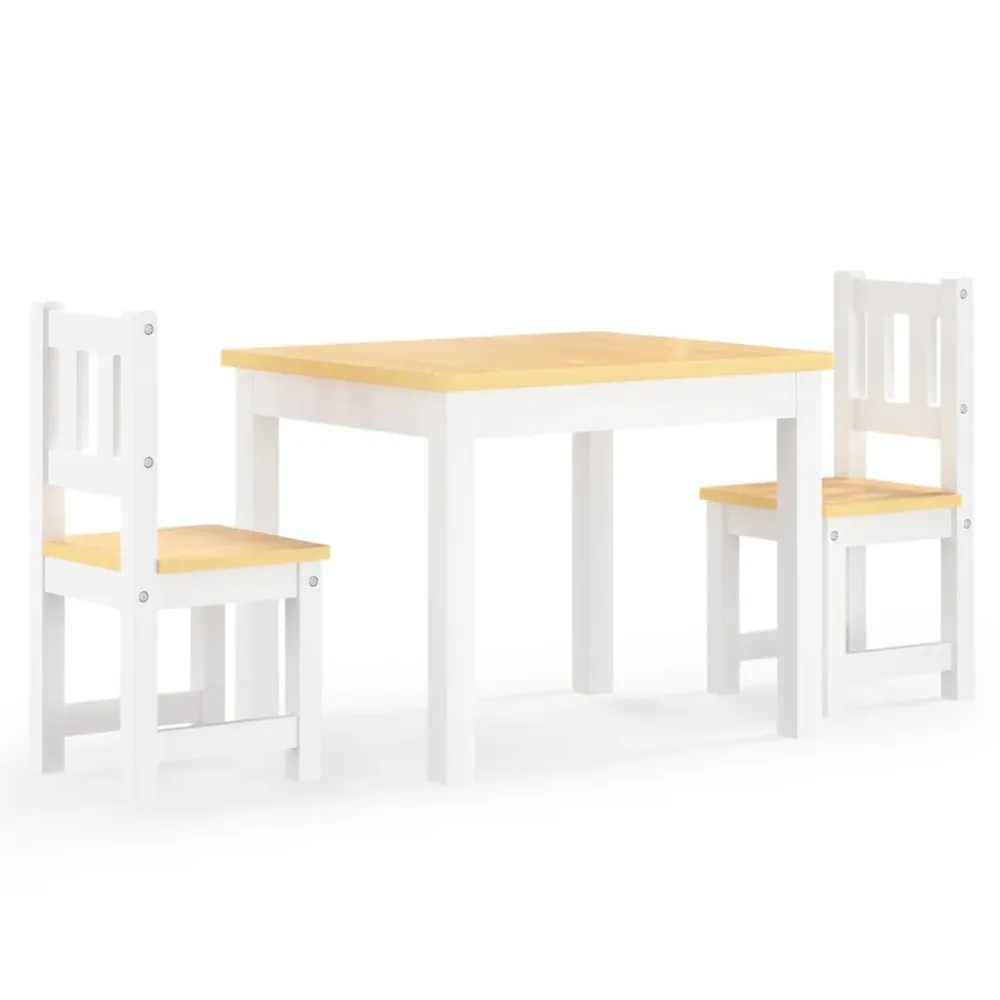 3 pcs conjunto mesa e cadeiras infantil MDF branco e bege