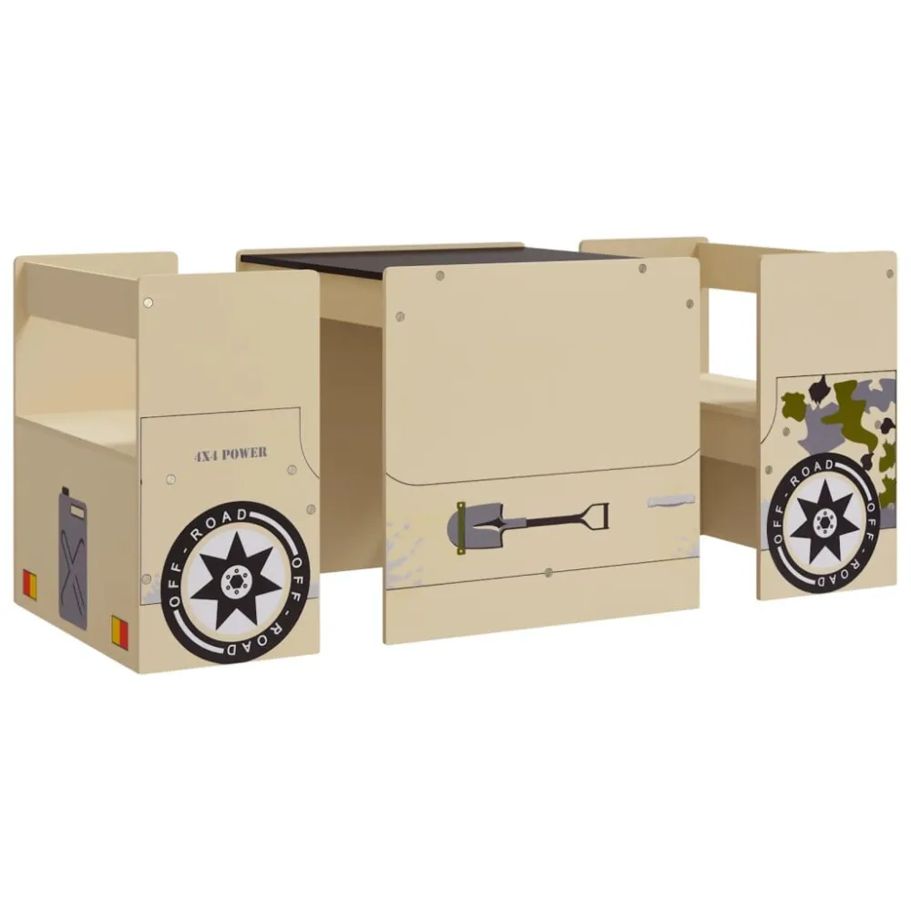 3 pcs mesa e cadeiras infantil design carro todo-o-terreno MDF