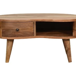 Artisan Furniture Mini Mesa de Centro em Carvalho com Onda e 1 Gaveta, Sala de Estar