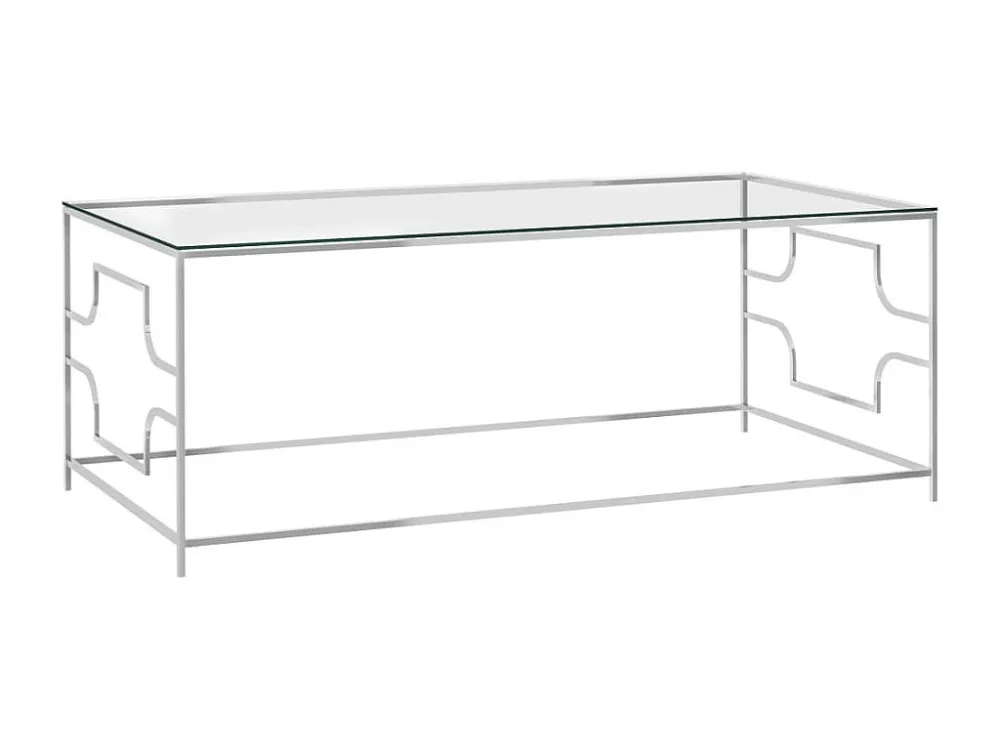 Mesa de centro 120x60x45 cm ço inoxidável prateado e vidro
