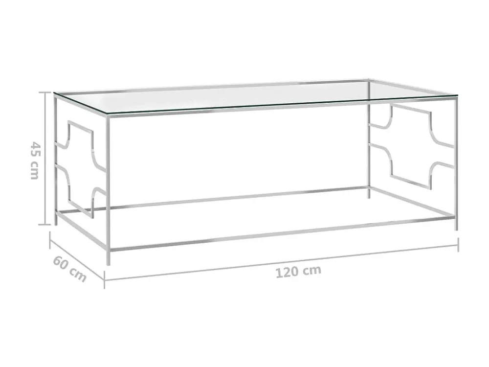 Mesa de centro 120x60x45 cm ço inoxidável prateado e vidro