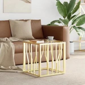 Mesa de centro 50x50x50 cm ço inoxidável e vidro dourado