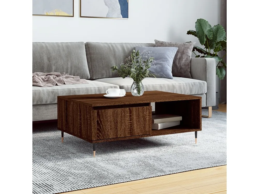 Mesa de centro 90x60x35 cm derivados madeira carvalho castanho