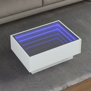 Mesa de centro com LEDs 70x50x30 cm derivados de madeira branco