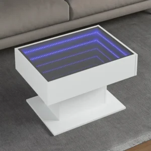 Mesa de centro com LEDs 70x50x45 cm derivados de madeira branco