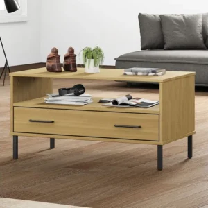 Mesa centro com pernas de metálico 85x50x45cm OSLO madeira castanho
