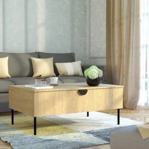 Mesa de centro com 1 porta autêntico e preto - NATANIEL