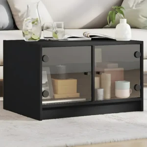 Mesa de centro com portas de vidro 68x50x42 cm preto