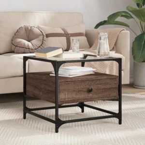 Mesa de centro com topo vidro 50x50x45 cm carvalho castanho ço