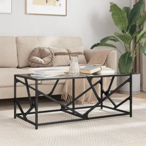 Mesa de centro com topo em vidro preto 98,5x50x41 cm ço