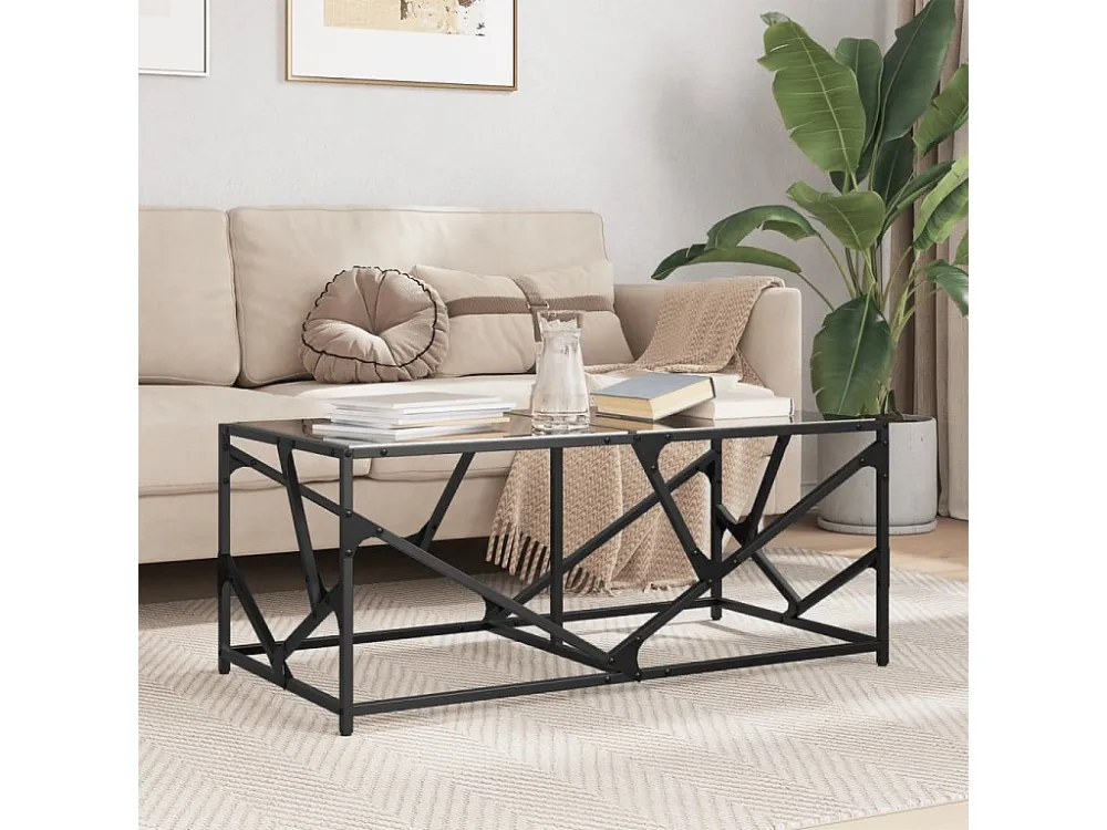 Mesa de centro com topo em vidro preto 98,5x50x41 cm ço