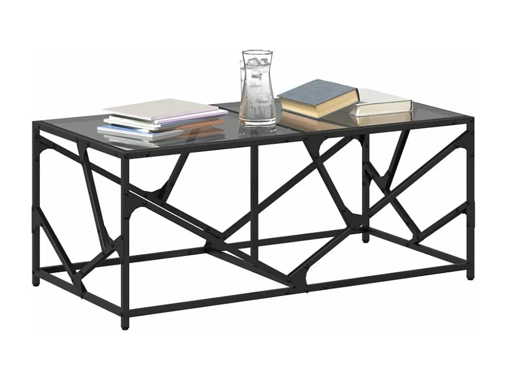Mesa de centro com topo em vidro preto 98,5x50x41 cm ço