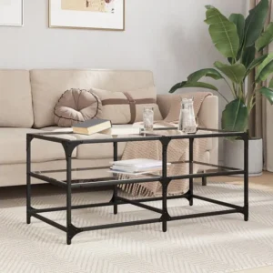 Mesa de centro com topo em vidro transparente 98,5x50x45 cm ço