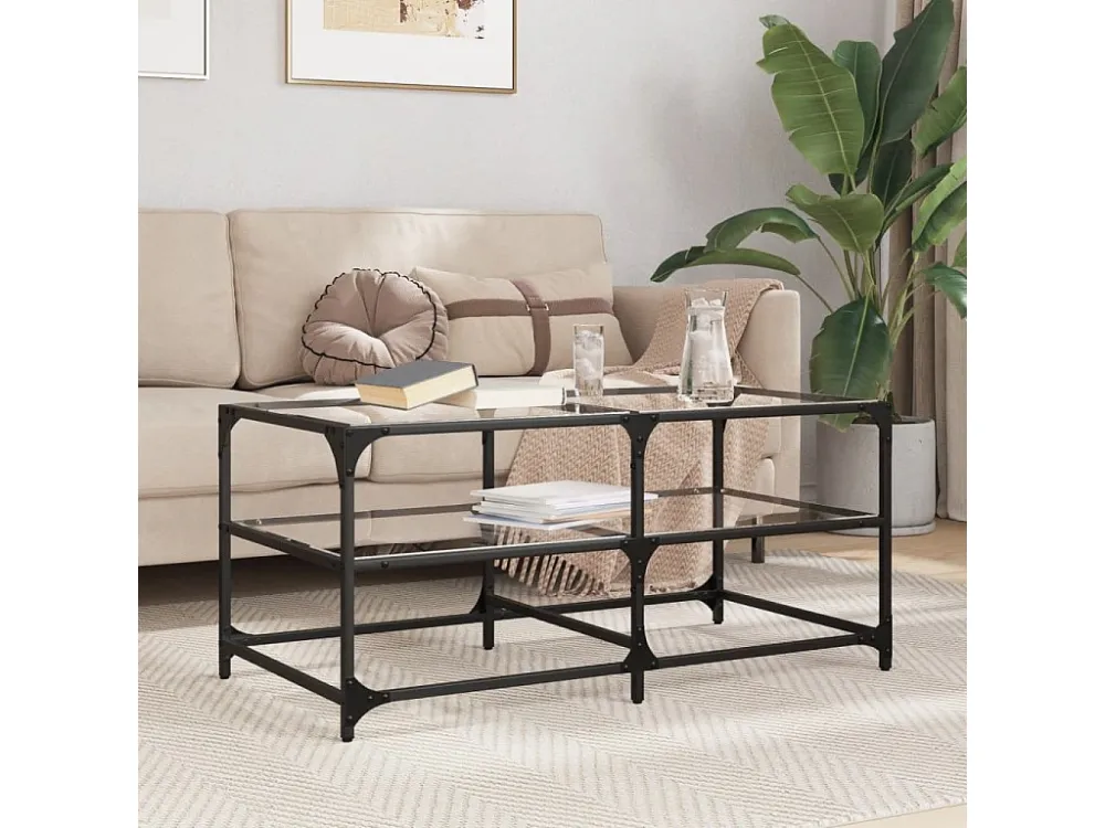 Mesa de centro com topo em vidro transparente 98,5x50x45 cm ço
