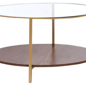 Mesa de centro dourado e castanho fosco com tampo de vidro LIBBY