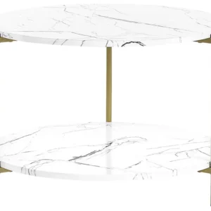Mesa de centro efeito de mármore branco com dourado REVA