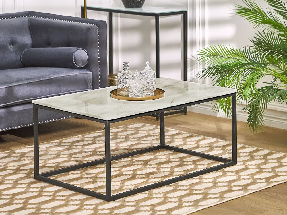 Mesa de centro efeito de mármore creme com preto DELANO